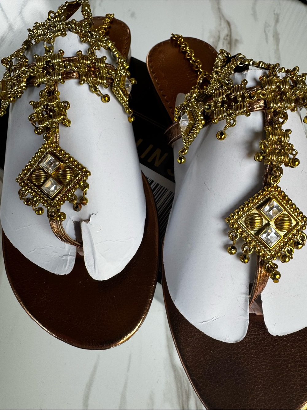 Colin Stuart Gold-Embellished Brown Thong Sandals